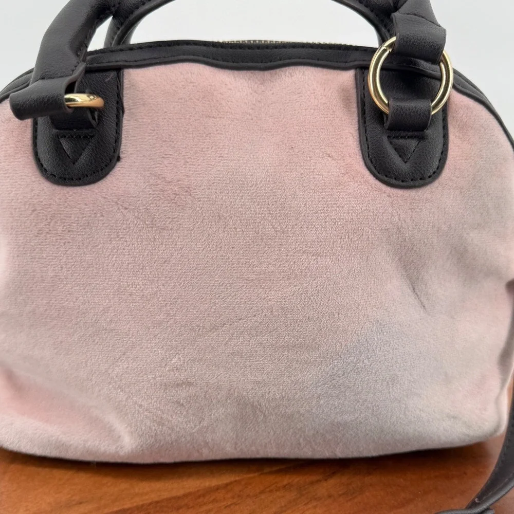 Juicy Couture Pink Velour Black Trim Satchel Crossbody Dome Satchell Bag‎